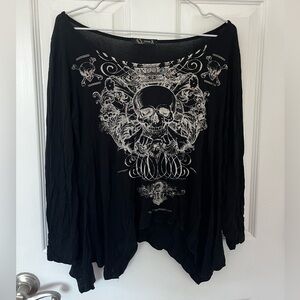 Grunge Black Long Sleeve Graphic Top